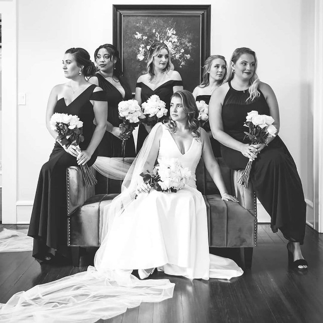 Bride and her Bridesmaids in Black and White Portrait